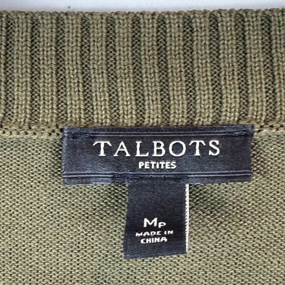 Talbots Cardigan Womens Medium Petite Green Striped 100% Pima Cotton Open Long - Picture 5 of 8